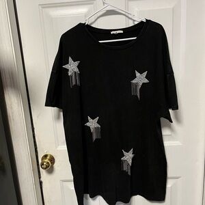 Baevly Black oversized Top with Silver Accents perfect for a shirt dress look